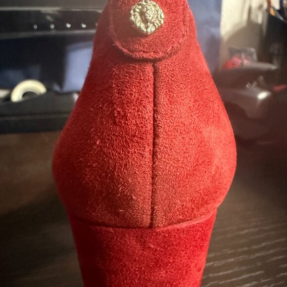 Anne Klein Red Suede Shoes Block Heels Size 7 & Red Scarf + Straw Bag Bundle - Picture 4 of 9